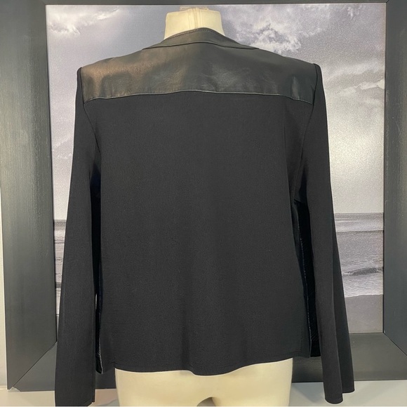 Nygard Collection Sz OX Black Geometric Textured Leather Knit Sleeve Back Jacket - Picture 7 of 11